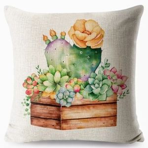 Set of 5 Nordic Style Watercolor Cactus & Succulent Plant Flowers Cushion Cover